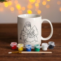 Набор кружка под раскраску &laquo;Мешок подарков&raquo; краска 6 цв по 2 мл, кисть