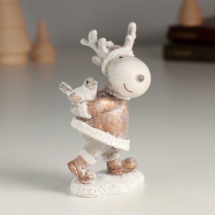 Сувенир полистоун Сувенир полистоун "Вёселый лось с птичкой" 5,5х4,5х10 см