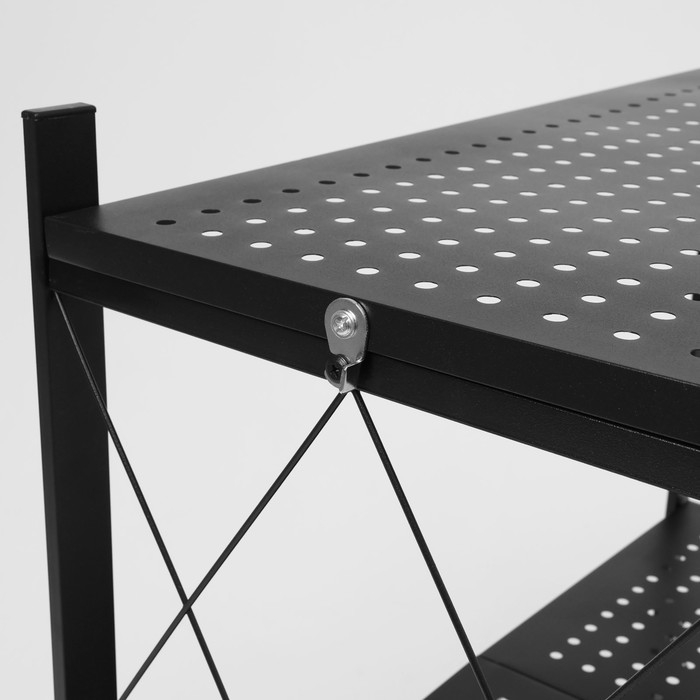 Стеллаж складной на колесах, 3 полки, 71&times;34&times;88 см, цвет чёрный матовый