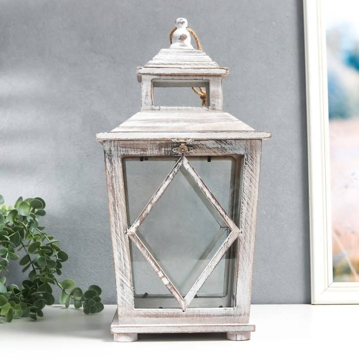 Подсвечник дерево на 1 свечу Подсвечник дерево на 1 свечу "Ромб на фонарике" коричневый состаренный 40х20х17 см