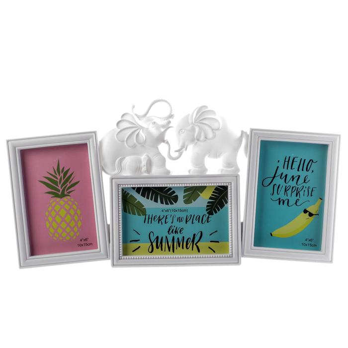 Фоторамка пластик на 3 фото 10х15 см Фоторамка пластик на 3 фото 10х15 см "Два слона" белая 22х43х2 см