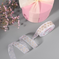 Лента капроновая с тиснением &laquo;Звёзды&raquo;, 25 мм, 23 &plusmn; 1 м, цвет белый/золотой