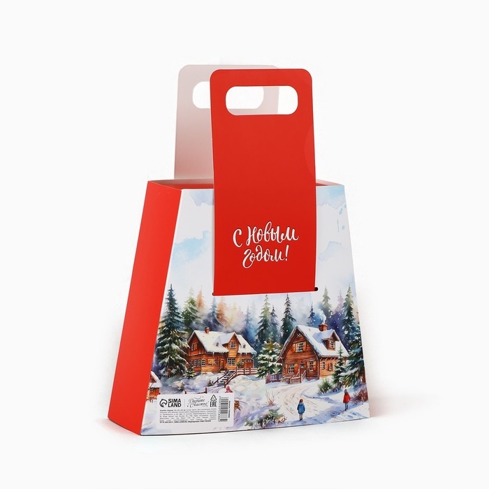 Коробка новогодняя складная с ручками &laquo;Домик в лесу&raquo; 23 х 8 х 32 см, Новый год