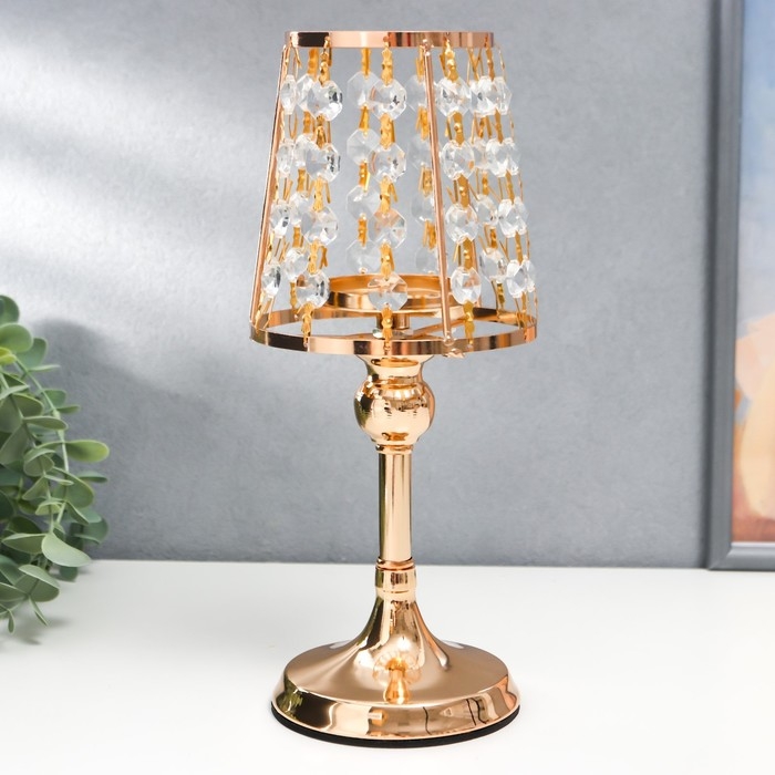 Подсвечник металл на 1 свечу Подсвечник металл на 1 свечу "Кристаллы - Лампа" золото 26х13х13 см