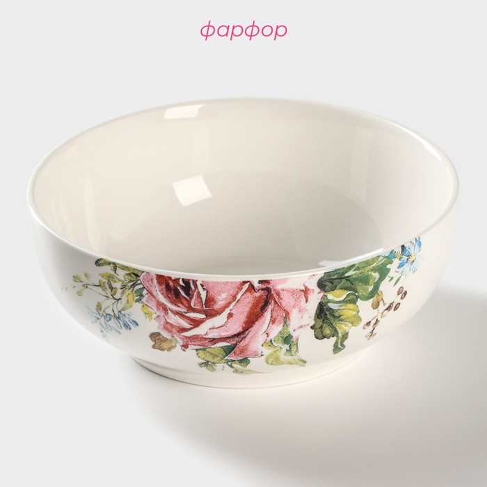 Салатник фарфоровый Доляна «Роза», 600 мл, d=15,5 см, цвет белый Салатник фарфоровый Доляна «Роза», 600 мл, d=15,5 см, цвет белый