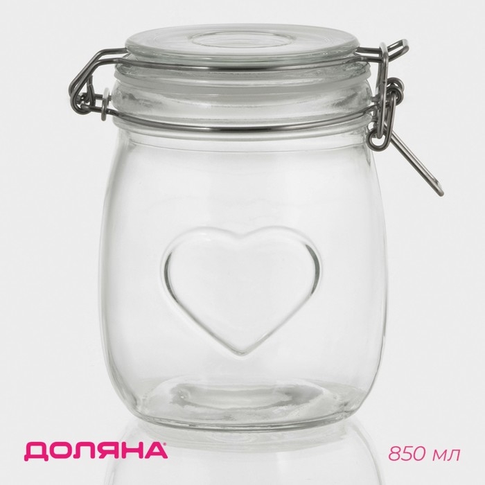 Банка стеклянная для хранения сыпучих продуктов Доляна &laquo;Сердце&raquo;, 850 мл, 11&times;14 см, с бугельным замком