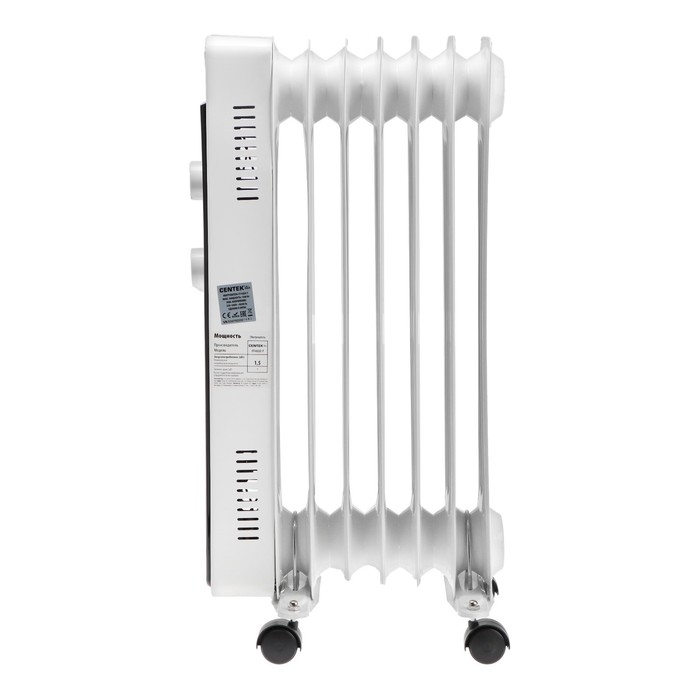 Обогреватель Centek CT-6222-7, масляный, напольный, 1500 Вт, 15 м&sup2;, 7 секций, бело-чёрный