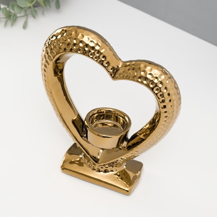 Подсвечник керамика на 1 свечу Подсвечник керамика на 1 свечу "Сердце на подставке" d=4 см золото 17х5,5х19,5 см