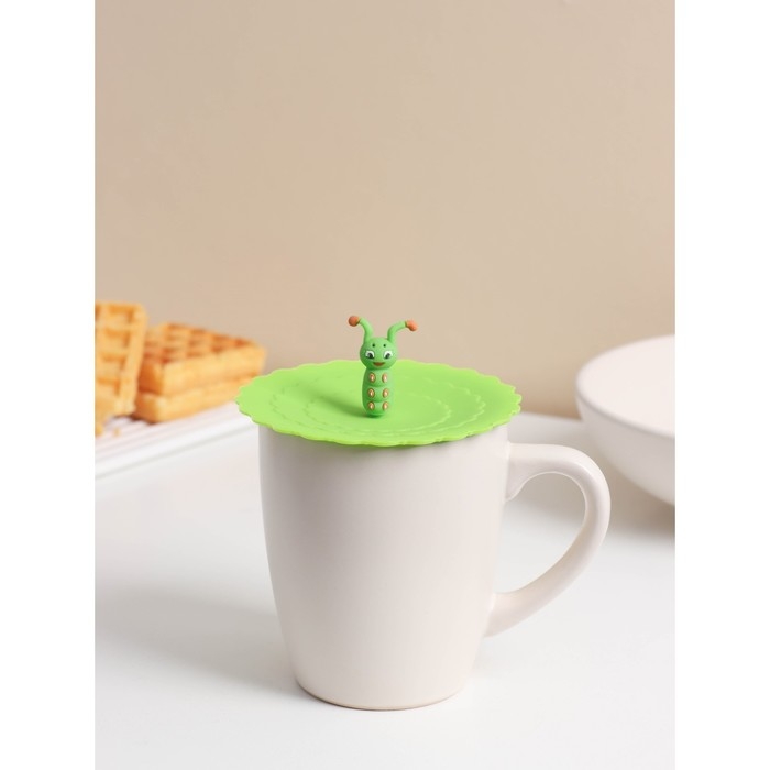 Крышка - непроливайка силиконовая Доляна &laquo;Гусеничка&raquo;, d=10 см, цвет зелёный