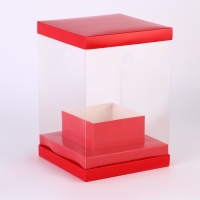 Коробка для цветов с вазой и PVC окнами складная, 16 х 23 х 16 см, однотонный, красный Коробка для цветов с вазой и PVC окнами складная, 16 х 23 х 16 см, однотонный, красный