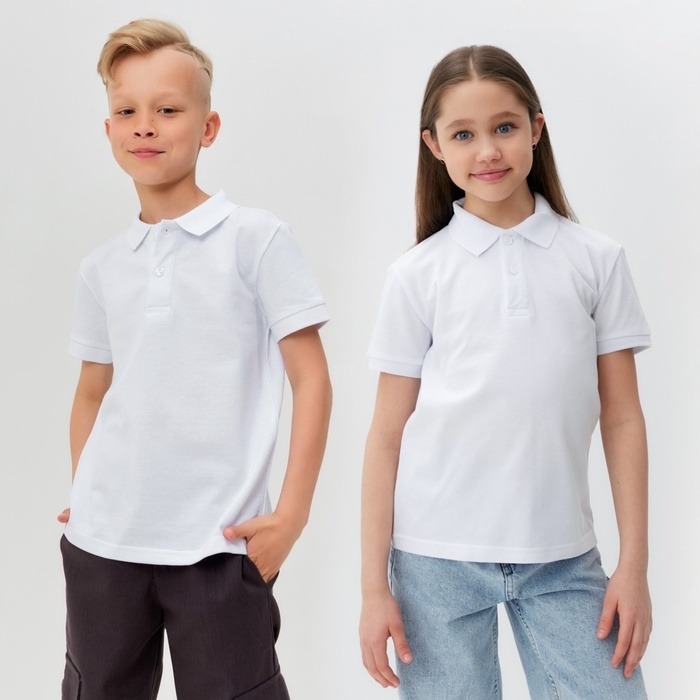 Футболка детская поло MINAKU: Basic line цвет белый, рост 116