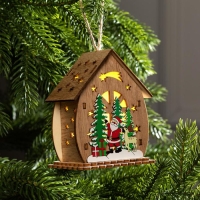 Ёлочная игрушка «Домик с Дедом Морозом и ёлкой», от батареек, свечение тёплое белое Ёлочная игрушка «Домик с Дедом Морозом и ёлкой», от батареек, свечение тёплое белое