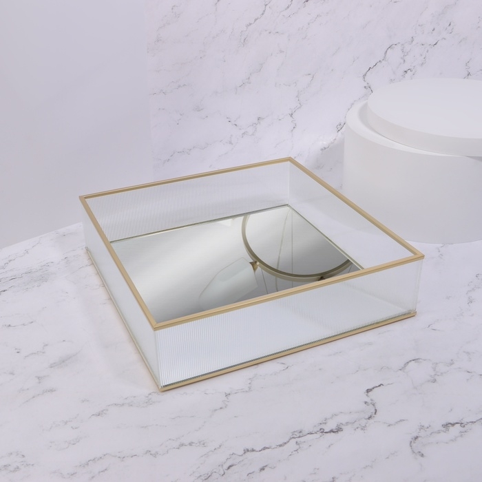 Органайзер для хранения &laquo;RIPPLES&raquo;, стеклянный, с зеркальным дном, 1 секция, 24 &times; 24 &times; 6 см, цвет прозрачный/медный