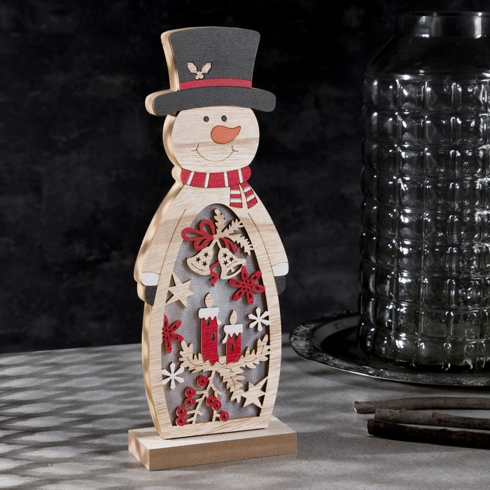 Светодиодная фигура «Снеговик» 11 × 30 × 5 см, дерево, батарейки АААх2 (не в комплекте), свечение тёплое белое Светодиодная фигура «Снеговик» 11 × 30 × 5 см, дерево, батарейки АААх2 (не в комплекте), свечение тёплое белое