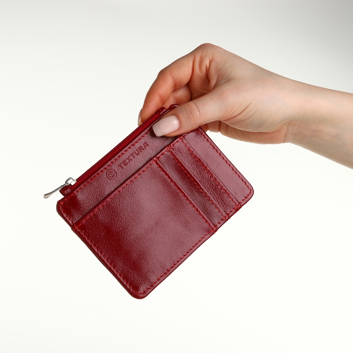 Визитница кожаная, TEXTURA, 8 карт, цвет красный