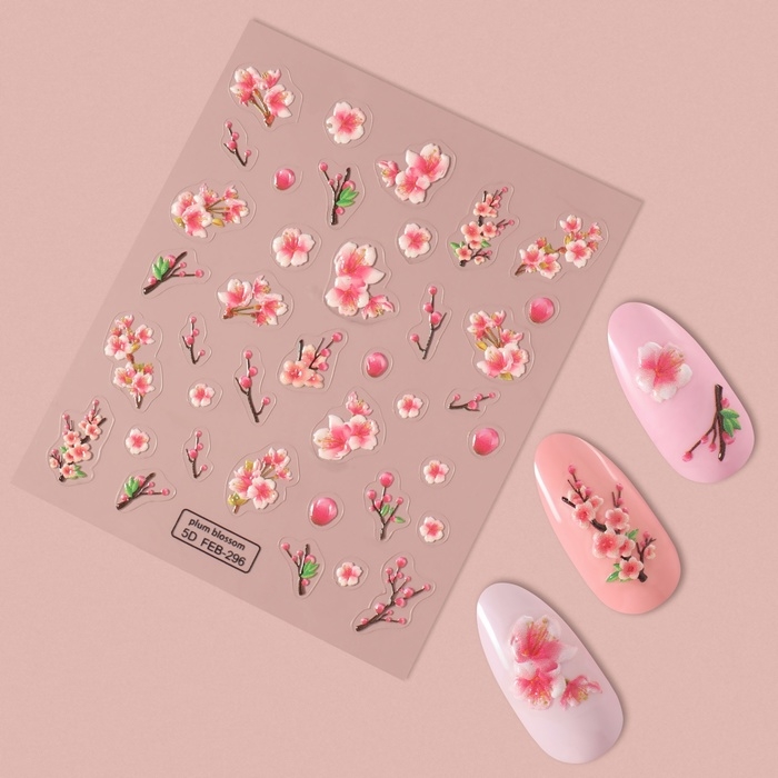 Наклейки для ногтей «Сакура», объёмные, цвет розовый/белый Наклейки для ногтей «Сакура», объёмные, цвет розовый/белый
