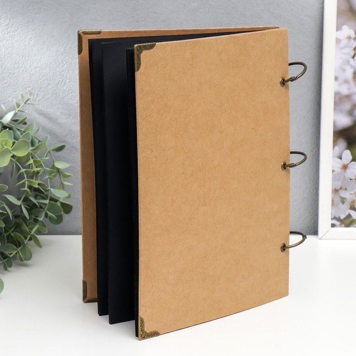 Фотоальбом 30 чёрных листов Фотоальбом 30 чёрных листов "Крафт" на кольцах, большой, плотность 350 гр 21х28,5 см
