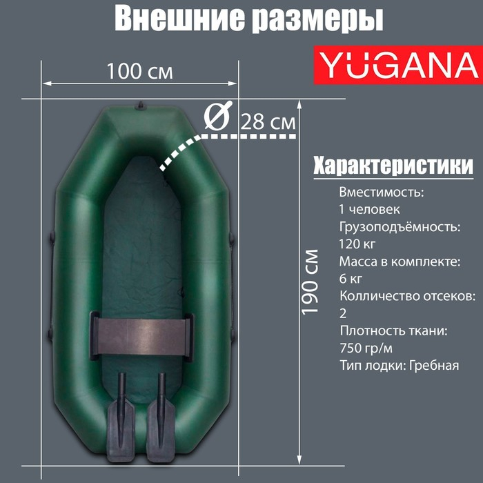 Лодка YUGANA S-190 с гребками, цвет олива Лодка YUGANA S-190 с гребками, цвет олива