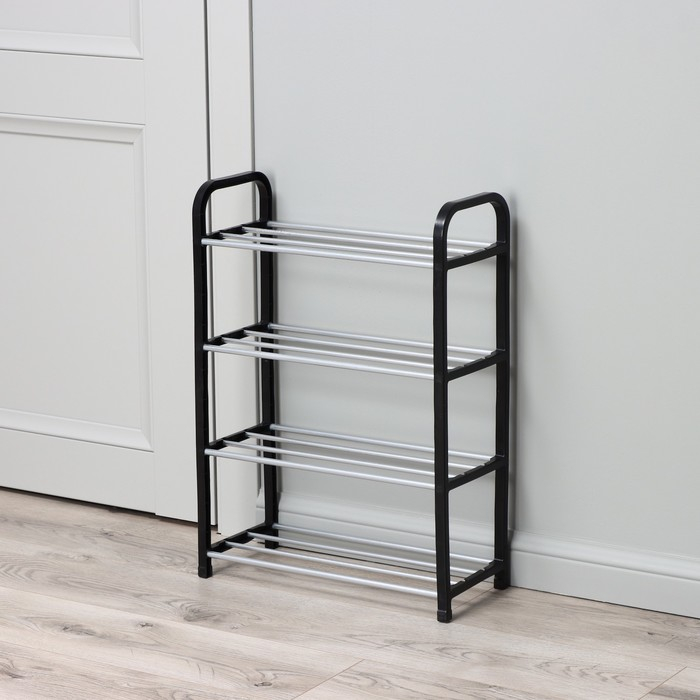 Обувница Доляна, 4 яруса, 42&times;19&times;60 см, цвет чёрный