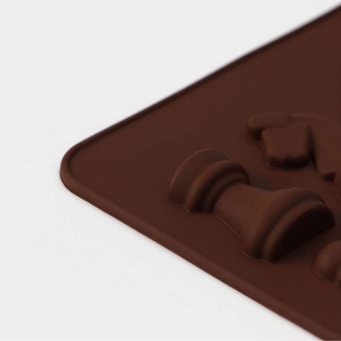 Форма для шоколада Доляна «Шахматы», силикон, 20,6×8,8 см, 16 ячеек, цвет коричневый Форма для шоколада Доляна «Шахматы», силикон, 20,6×8,8 см, 16 ячеек, цвет коричневый