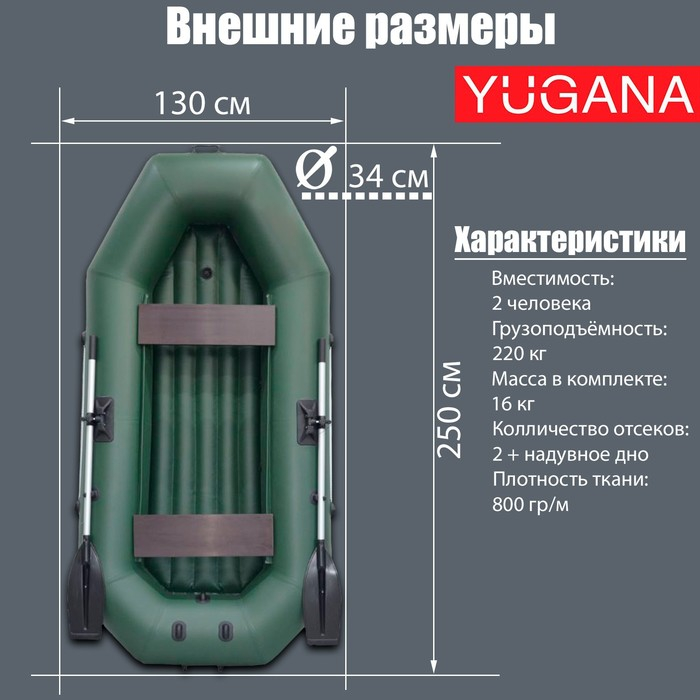 Лодка YUGANA S-250 НД, надувное дно, цвет олива Лодка YUGANA S-250 НД, надувное дно, цвет олива