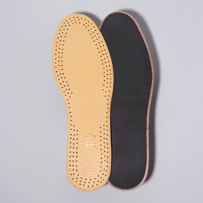 Стельки для обуви, универсальные, кожаные, дышащие, р-р RU до 45 (р-р Пр-ля до 46), 28,5 см, пара, цвет коричневый