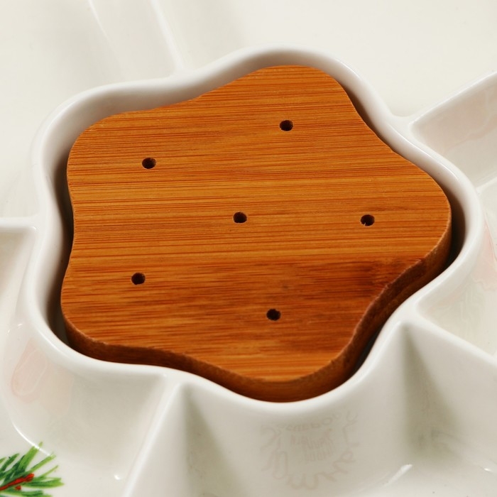 Новый год. Менажница керамическая «Уютных и теплых вечеров», 24 см, цвет белый Новый год. Менажница керамическая «Уютных и теплых вечеров», 24 см, цвет белый