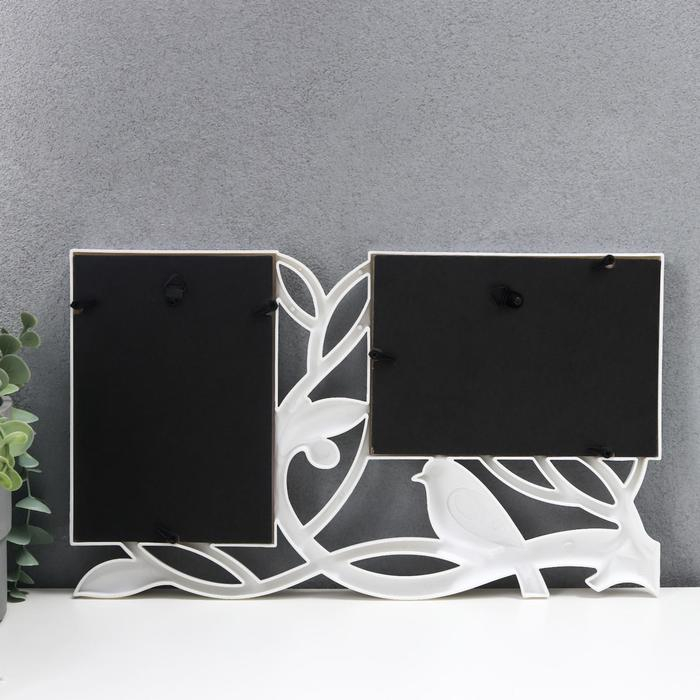 Фоторамка пластик на 2 фото 10х15 см Фоторамка пластик на 2 фото 10х15 см "Птица счастья" белая 21х35 см