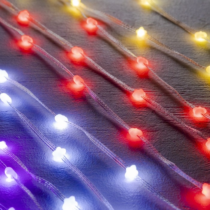 Умная гирлянда &laquo;Нить&raquo; 5 м роса с насадками &laquo;Звёздочки&raquo;, IP20, серебристая нить, 50 LED, пульт ДУ, приложение, свечение RGB, USB