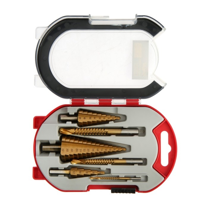 Набор сверл ступенчатых и фрезерных ТУНДРА, HSS, TIN, 4-12 мм, 4-20 мм, 4-32 мм, 3/6/8 мм Набор сверл ступенчатых и фрезерных ТУНДРА, HSS, TIN, 4-12 мм, 4-20 мм, 4-32 мм, 3/6/8 мм