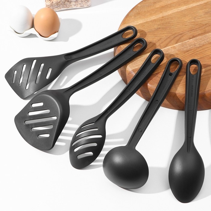 Набор кухонных принадлежностей Доляна &laquo;Точки&raquo;, 5 предметов, цвет чёрный