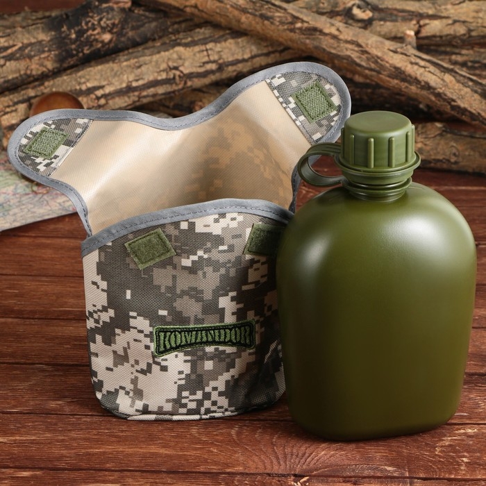 Фляга &laquo;Командор&raquo;, пластик 1 л, камуфляж серый