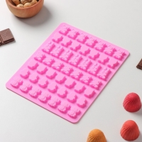 Форма для мармелада Доляна &laquo;Зоопарк&raquo;, силикон, 18,5&times;15&times;0,5 см, 49 ячеек (2&times;1,5 см), цвет розовый