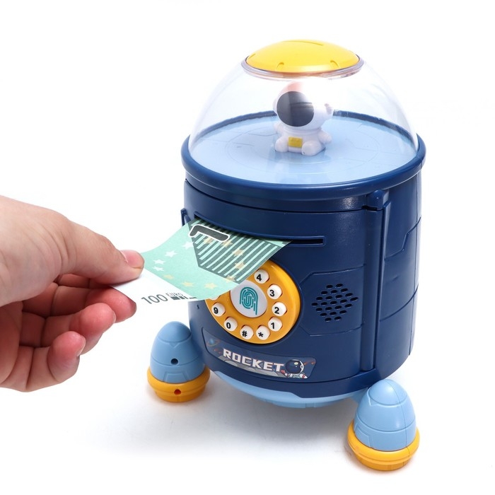 Копилка «Ракета», свет, звук, засасывает купюры, цвет синий Копилка «Ракета», свет, звук, засасывает купюры, цвет синий