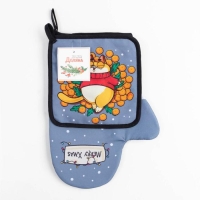 Новый год. Новогодний набор кухонный Merry Xmas, варежка-прихватка 20х28см, прихватка 17х17см, 35% хлопок,65% п/э
