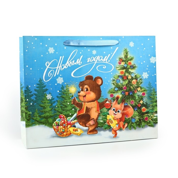 Пакет подарочный новогодний ламинированный «Зверята возле ёлки», L 40 х 31 х 11,5 см, Новый год Пакет подарочный новогодний ламинированный «Зверята возле ёлки», L 40 х 31 х 11,5 см, Новый год