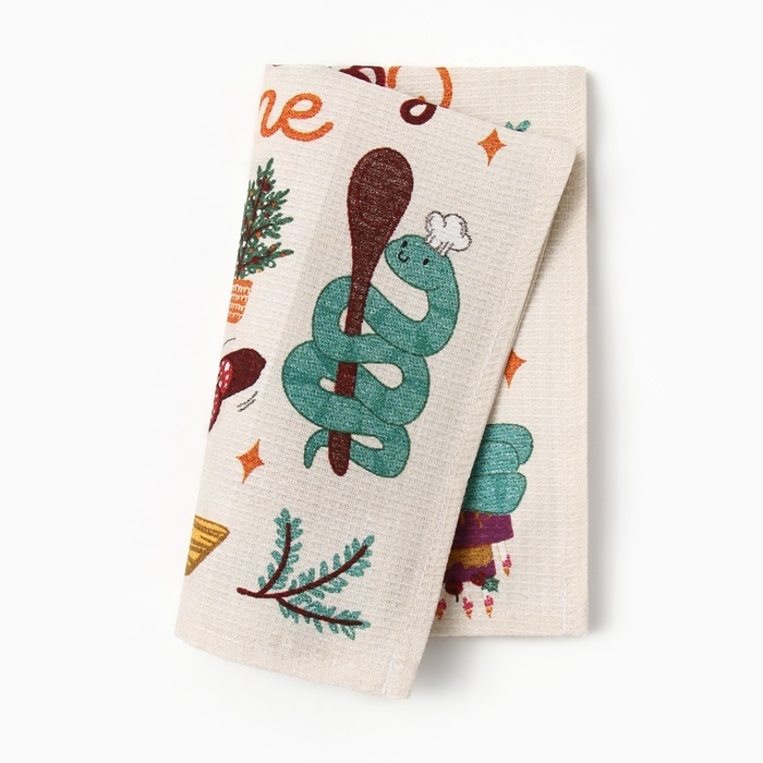 Новый год. Символ года. Змея. Полотенце Доляна"Cooking time" 28х46 см, 100% хл, рогожка 164 г/м2