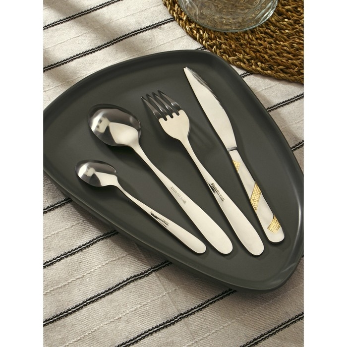 Набор столовых приборов из нержавеющей стали «Руно», 24 предмета, на подставке, цвет серебряный Набор столовых приборов из нержавеющей стали «Руно», 24 предмета, на подставке, цвет серебряный