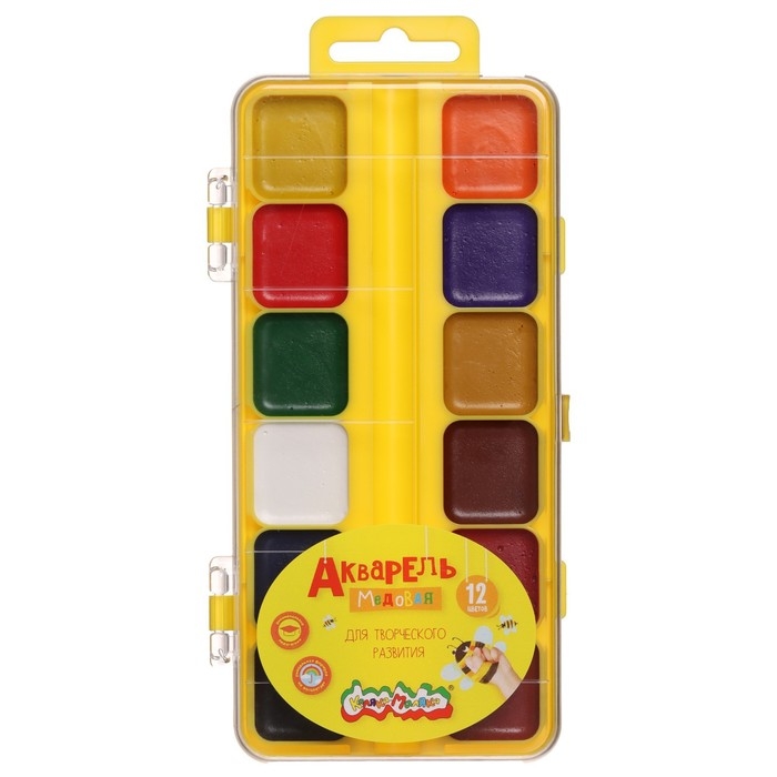 Акварель 12 цветов Акварель 12 цветов "Каляка-Маляка", медовая, без кисти, пластик