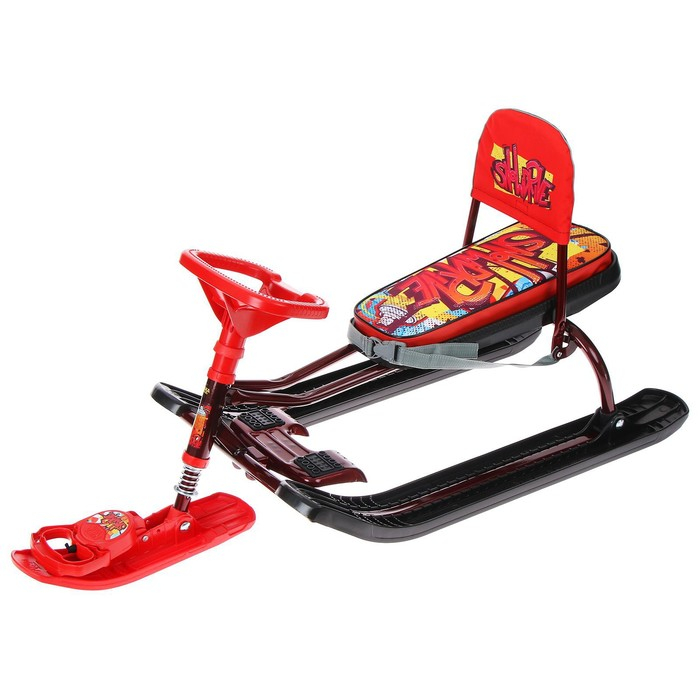 Снегокат &laquo;Тимка спорт 4-1 Граффити&raquo;, ТС4-1/GR, со спинкой и ремнём безопасности, цвет чёрный/бордовый/красный