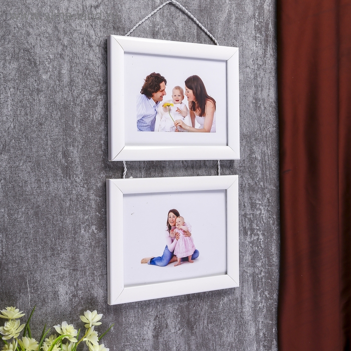 Фоторамка на 2 фото 15х20 см подвесная 727 белая (пластиковый экран) Фоторамка на 2 фото 15х20 см подвесная 727 белая (пластиковый экран)