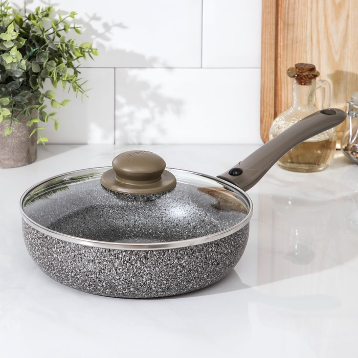 Сковорода Onyx, d=22 см, съёмная ручка, стеклянная крышка, антипригарное покрытие, цвет серый Сковорода Onyx, d=22 см, съёмная ручка, стеклянная крышка, антипригарное покрытие, цвет серый