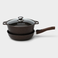 Набор кухонной посуды № 8 «Мраморная», крышка, антипригарное покрытие, цвет кофейный мрамор Набор кухонной посуды № 8 «Мраморная», крышка, антипригарное покрытие, цвет кофейный мрамор