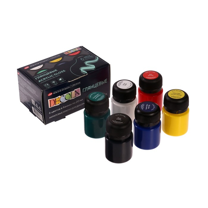 Краска акриловая, набор 6 цветов х 20 мл, ЗХК Decola, глянцевые, 2941024 Краска акриловая, набор 6 цветов х 20 мл, ЗХК Decola, глянцевые, 2941024