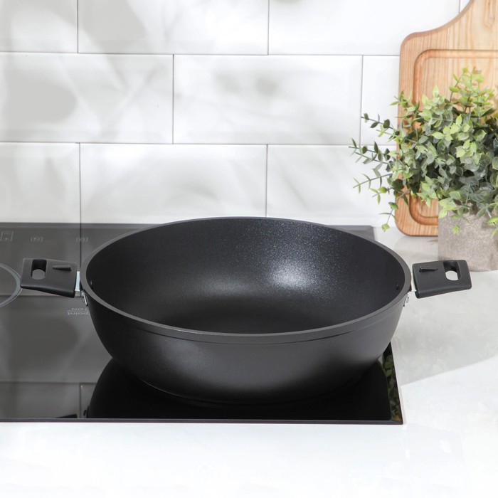 Сковорода &laquo;Традиция&raquo;, d=30 см, h=8,5 см, съёмные ручки, антипригарное покрытие, цвет чёрный