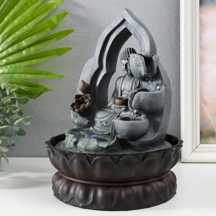 Фонтан настольный от сети, подсветка "Будда в лотосной арке" 27х20х20 см