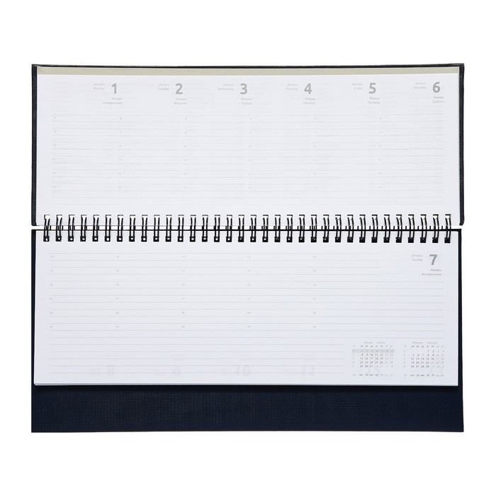 Планинг датированный 2024 года, 294 х 142 мм, 64 листа, на гребне, Attomex.Lancaster, твёрдая обложка балакрон, блок 70 г/м2, синий