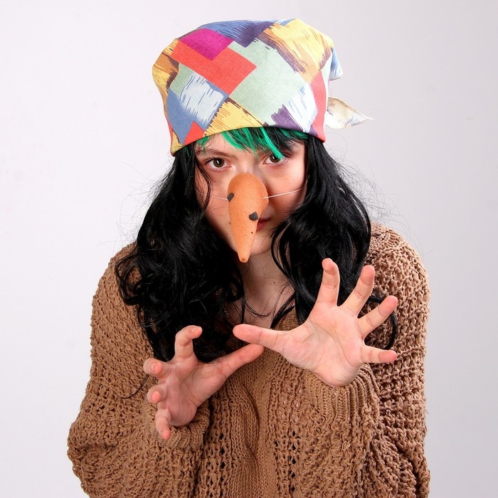 Карнавальный набор «Баба-Яга», косынка лоскутная, парик, нос Карнавальный набор «Баба-Яга», косынка лоскутная, парик, нос