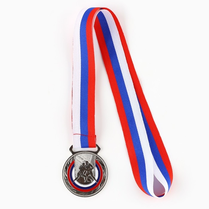 Медаль тематическая 195, «Борьба», d= 5 см. Цвет серебро. С лентой Медаль тематическая 195, «Борьба», d= 5 см. Цвет серебро. С лентой