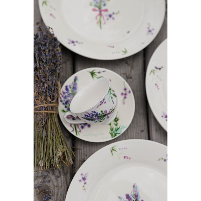 Кофейная пара фарфоровая Доляна &laquo;Лаванда&raquo;, 2 предмета: чашка 80 мл, блюдце d=11,4 см, цвет белый